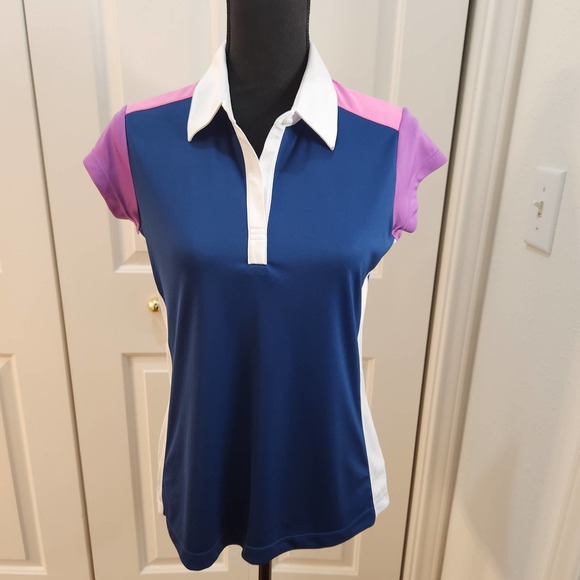 Greg Norman Tops - Greg Norman's Women's Cap Sleeve Golf Polo Shirt size Med Navy, White and Purple